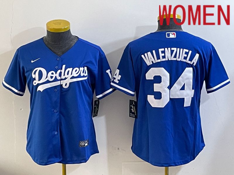 Women Los Angeles Dodgers #34 Valenzuela 2024 blue jersey 202411202